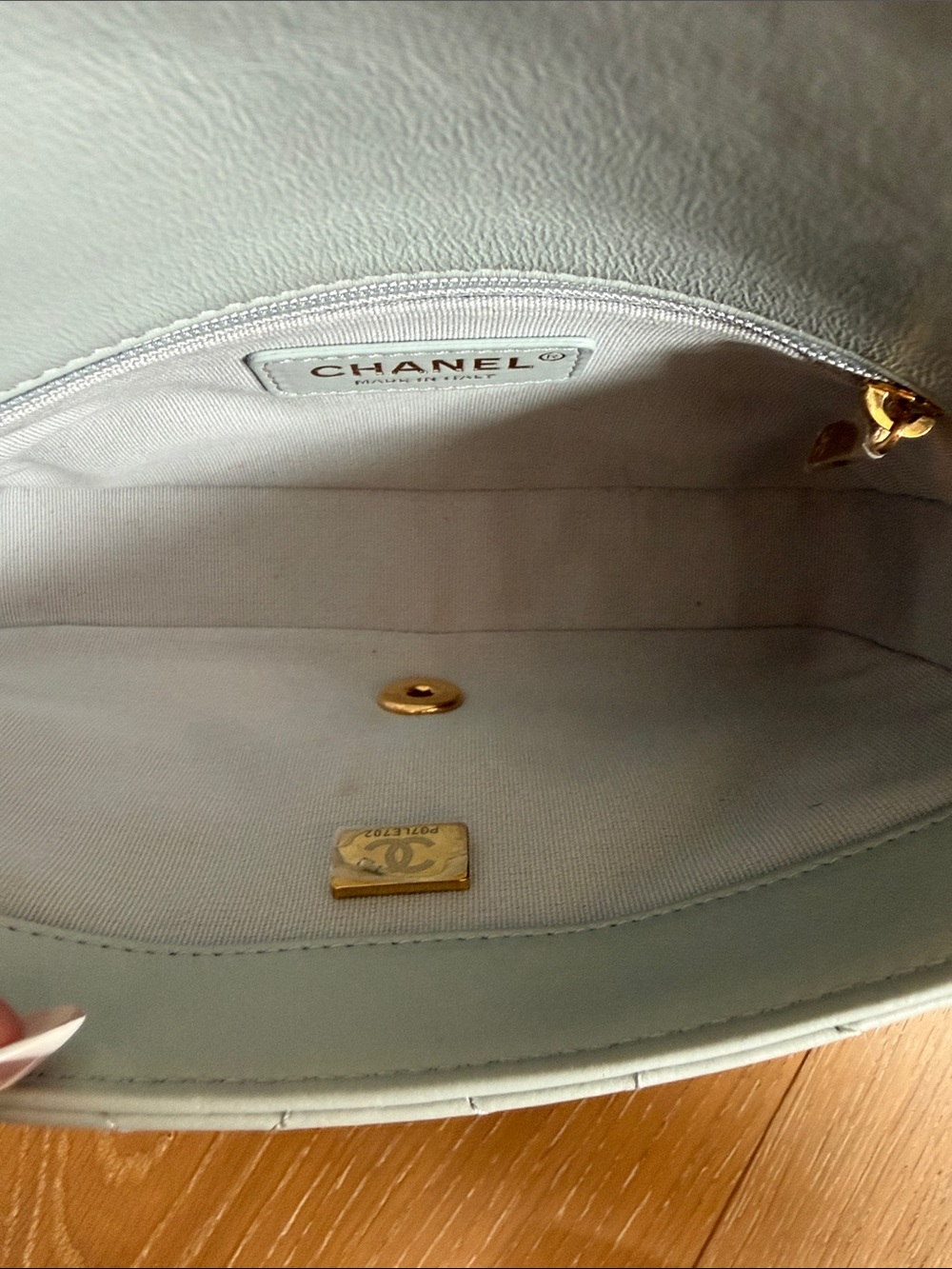 CHANEL Light Blue Quilted Leather Crossbody Bag with Gold Hardware - Picture 10 of 15